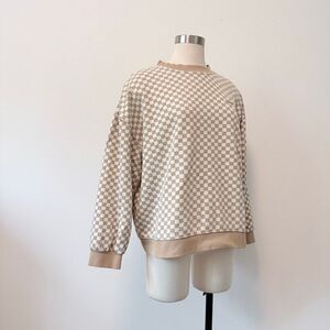 Vans Brown Tan Checkered Check Plaid Sweatshirt Large Skate
